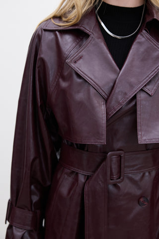 Oversized Faux Leather Trench Coat Burgundy