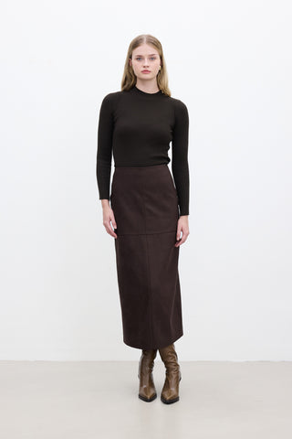 Faux Leather Skirt Dark Brown