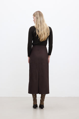 Faux Leather Skirt Dark Brown