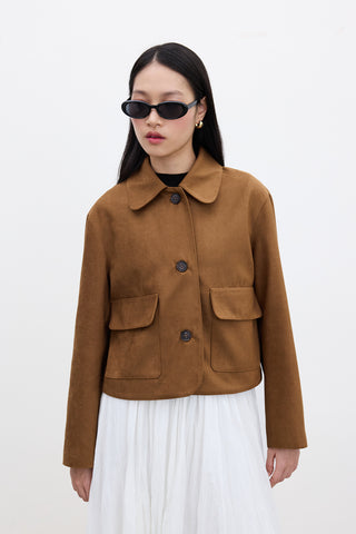 Faux Suede Short Jacket Camel