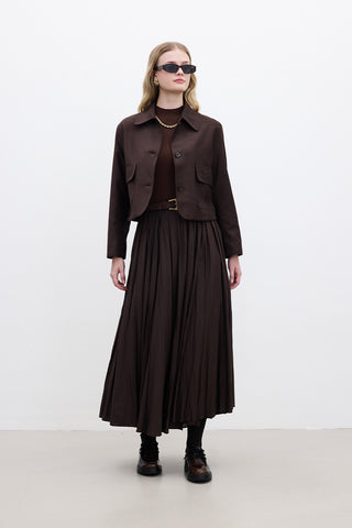 Faux Suede Short Jacket Dark Brown