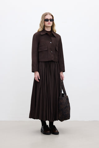 Faux Suede Short Jacket Dark Brown