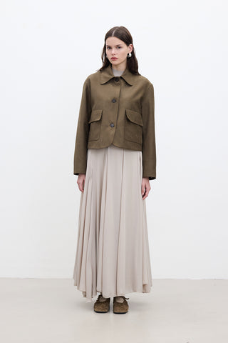 Faux Suede Short Jacket Khaki