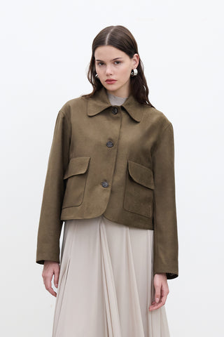 Faux Suede Short Jacket Khaki