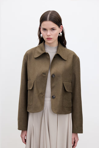 Faux Suede Short Jacket Khaki