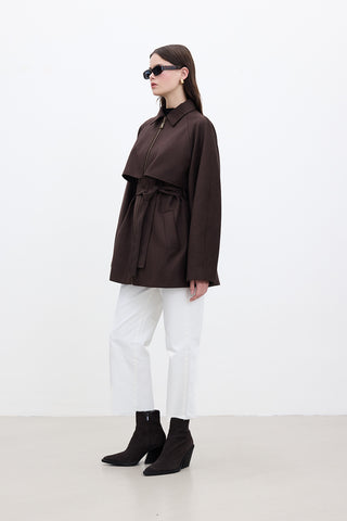 Suede-Style Trench Jacket Brown