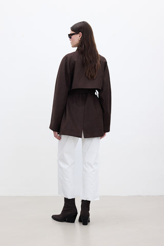 Suede-Style Trench Jacket Brown