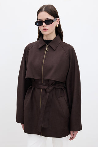 Suede-Style Trench Jacket Brown