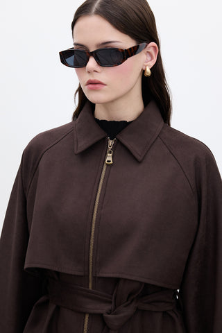 Suede-Style Trench Jacket Brown