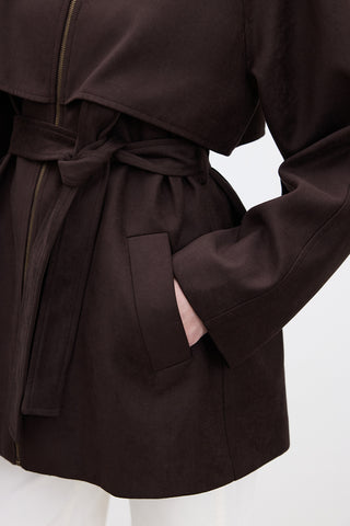 Suede-Style Trench Jacket Brown