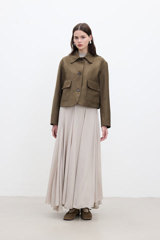Ruffled Wide Skirt Beige