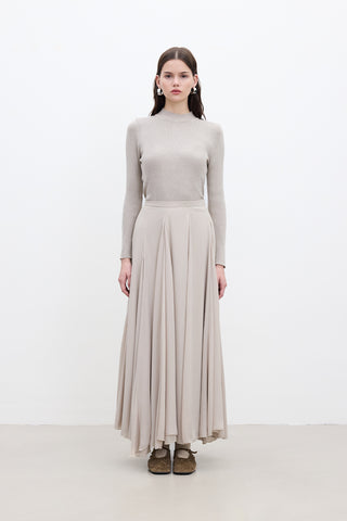 Ruffled Wide Skirt Beige