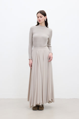 Ruffled Wide Skirt Beige