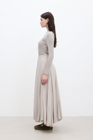 Ruffled Wide Skirt Beige