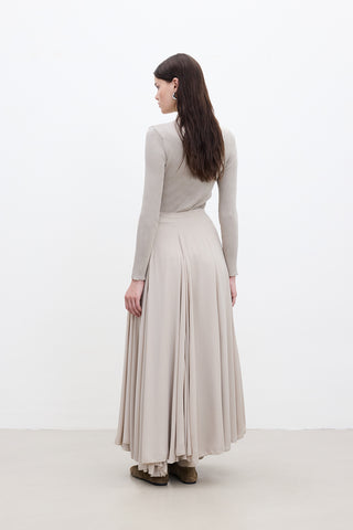 Ruffled Wide Skirt Beige