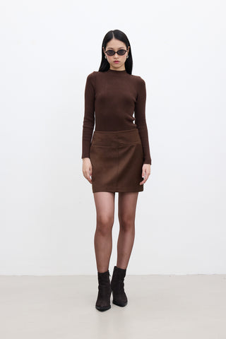 Faux Leather Mini Skirt Brown