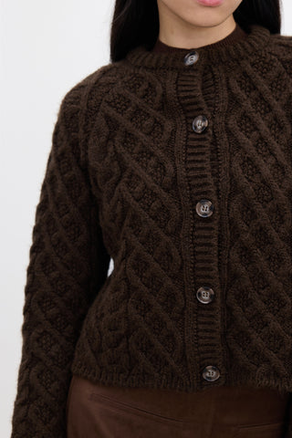 Cable-Knit Cardigan Brown