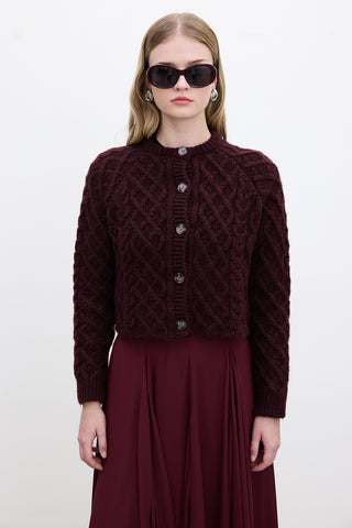 Cable-Knit Cardigan Burgundy