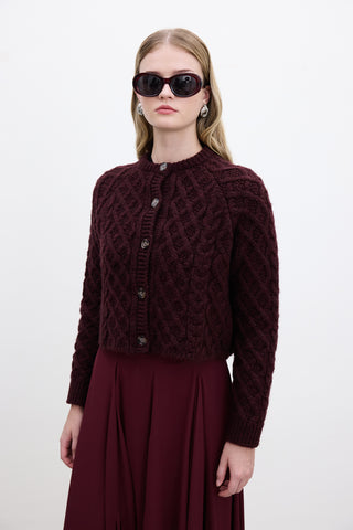 Cable-Knit Cardigan Burgundy