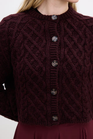 Cable-Knit Cardigan Burgundy