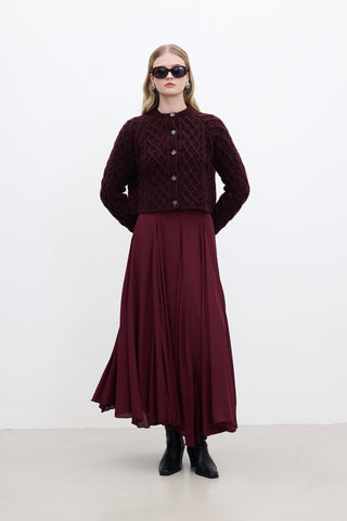 Ruffled Wide Skirt Burgundy