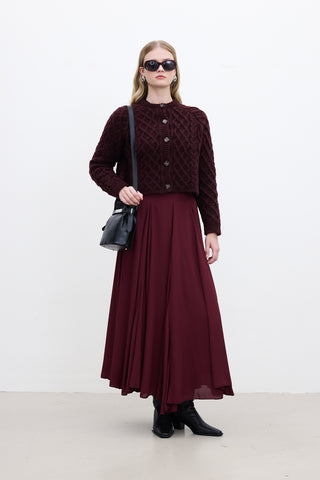 Ruffled Wide Skirt Burgundy