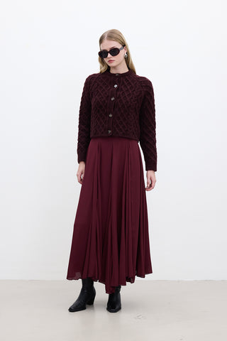 Ruffled Wide Skirt Burgundy