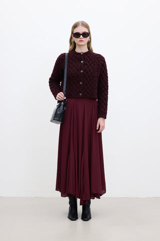 Ruffled Wide Skirt Burgundy