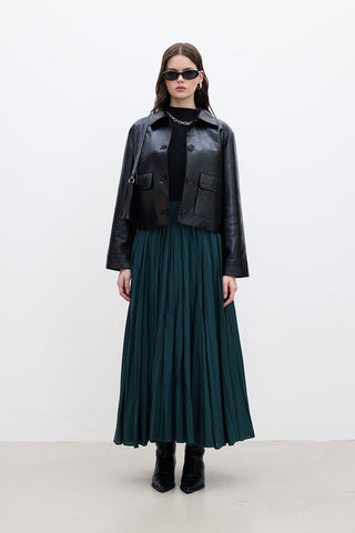 Pleated Maxi Skirt Green