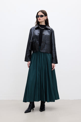 Pleated Maxi Skirt Green