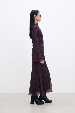 Patterned Wide-Sleeve Tulle Dress Aster