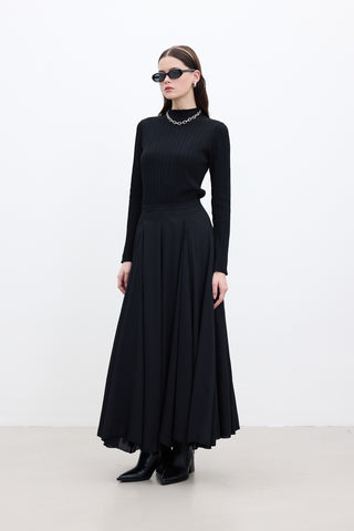 Ruffled Wide Skirt Black