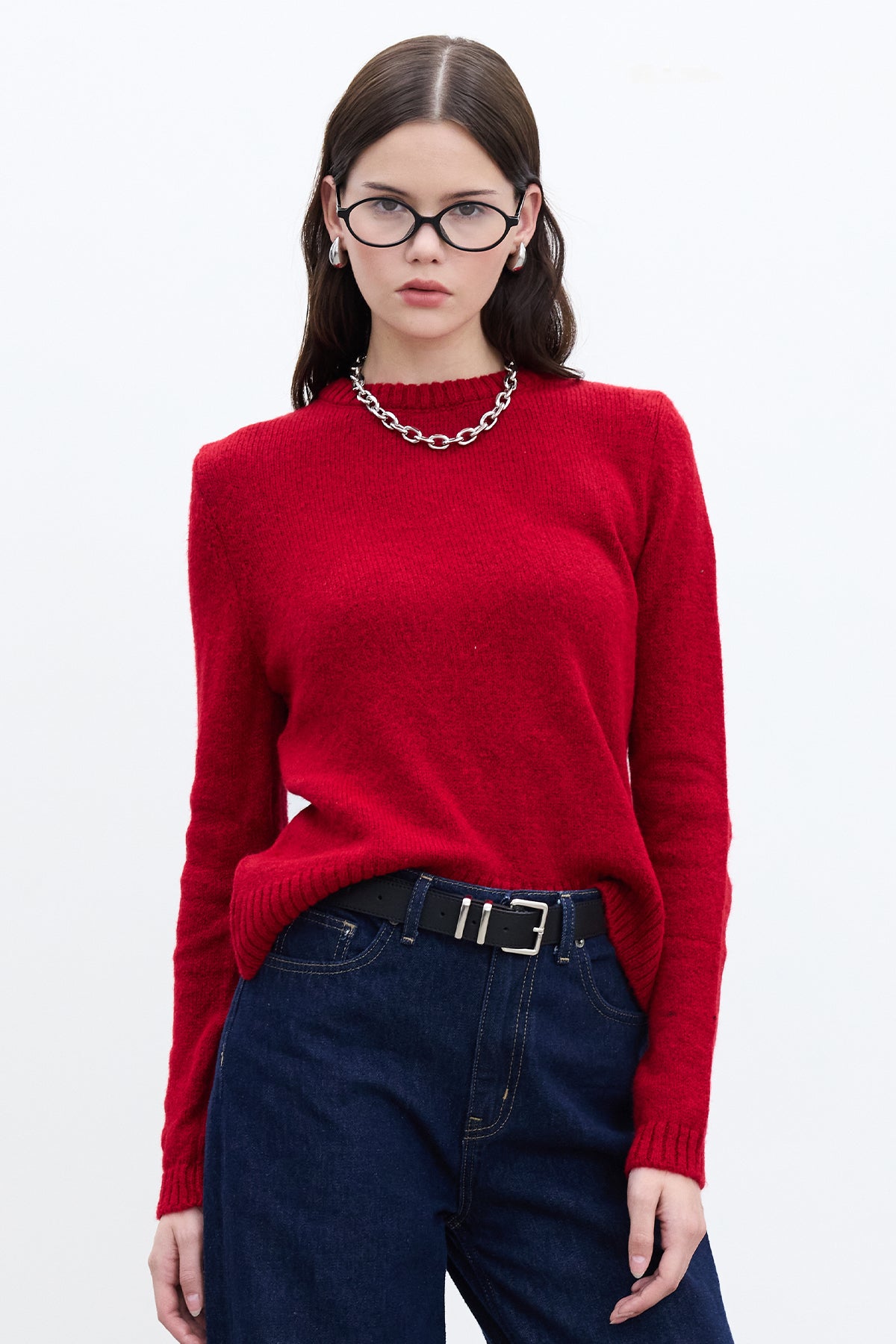 Crew Neck Fit Knitwear Sweater Red