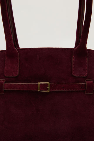 Belted Faux Leather Bag Burgundy