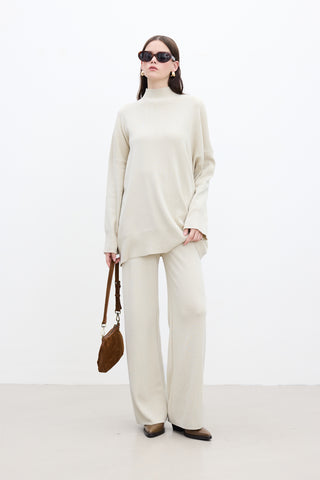 Straight Leg Knit Pants Beige