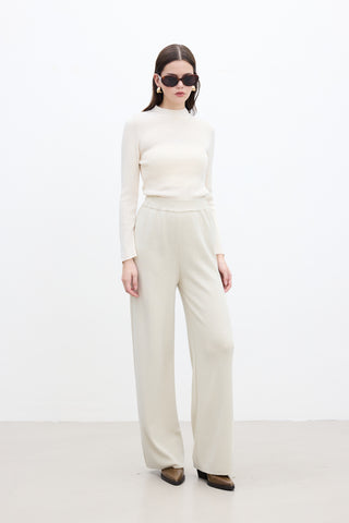 Straight Leg Knit Pants Beige