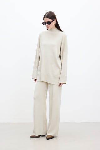 Straight Leg Knit Pants Beige