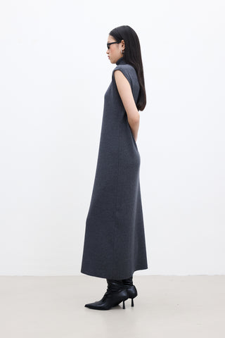 Sleeveless High Neck Knit Dress Anthracite