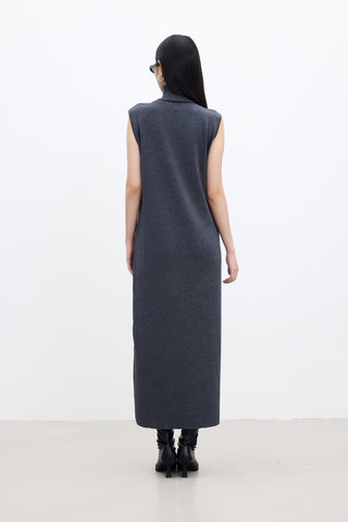 Sleeveless High Neck Knit Dress Anthracite