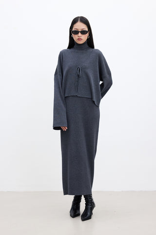 Sleeveless High Neck Knit Dress Anthracite