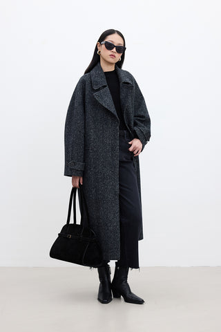 Asymmetric Cachet Coat Black