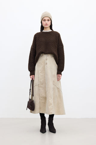 Patterned Knit Sweater Dark Brown