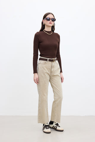 Straight High-Waist Jeans Camel