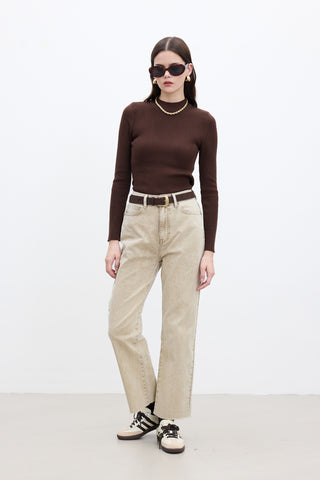 Straight High-Waist Jeans Camel