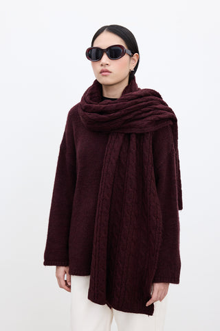 Cable-Knit Scarf Burgundy