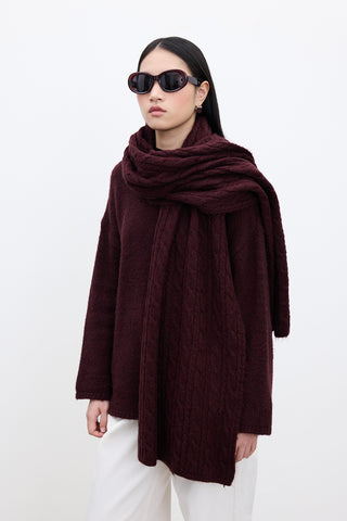 Cable-Knit Scarf Burgundy