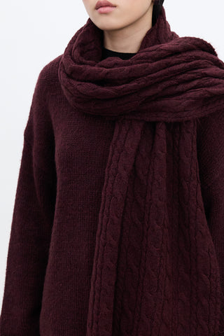 Cable-Knit Scarf Burgundy