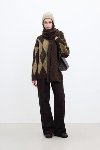 Argyle Oversized Sweater Brown