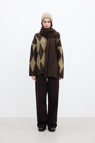 Argyle Oversized Sweater Brown