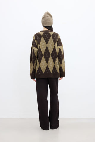 Argyle Oversized Sweater Brown